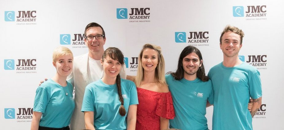 JMC Academy's scholarship recipients with Hit 105's Stav, Abby & Matt